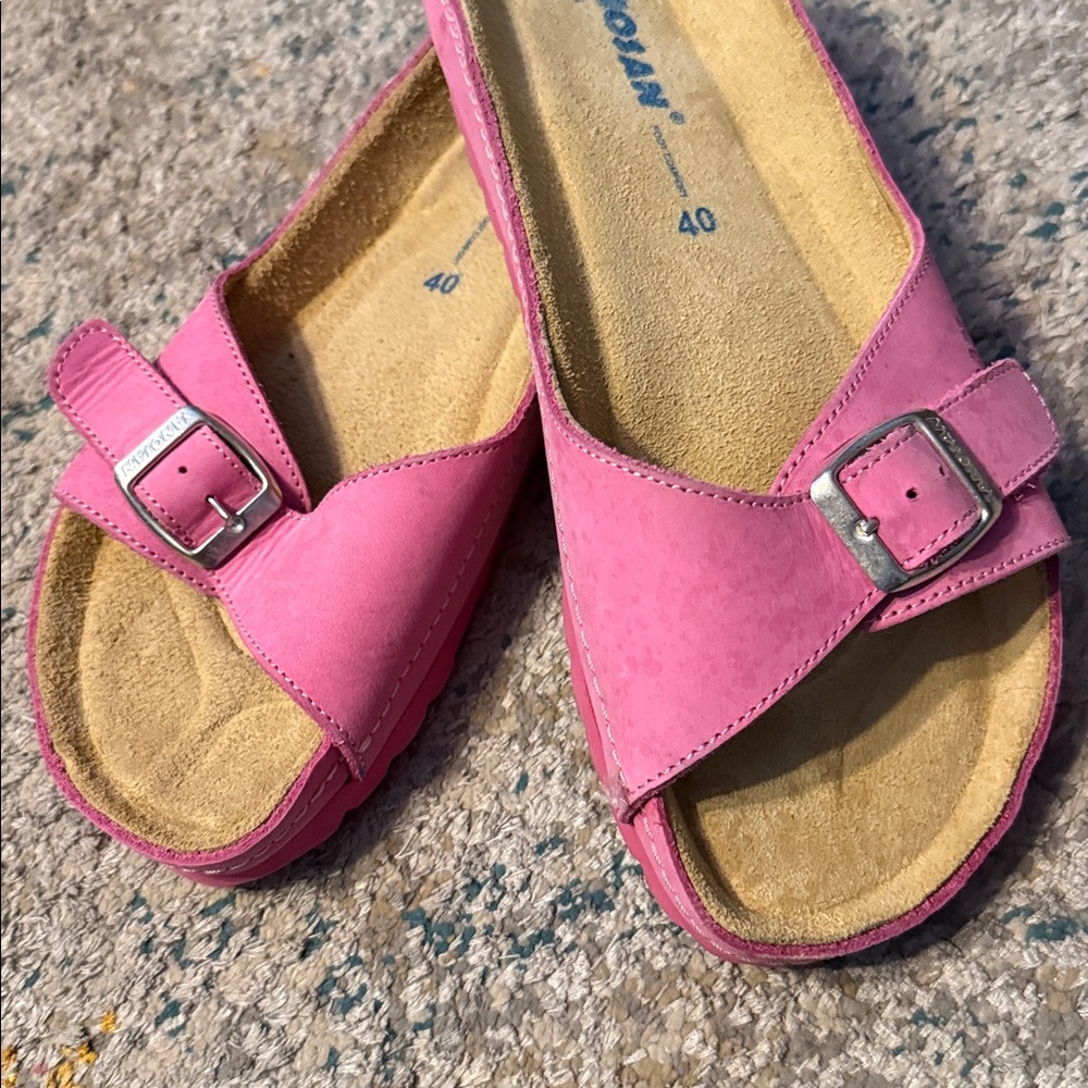 Sanosan Pink Leather Slip On Slides Sandals 9 - Picture 4 of 8